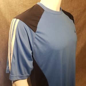 Adidas Short Sleeve Shirt Men's Size Large Black And Blue Polyester Gym Wear